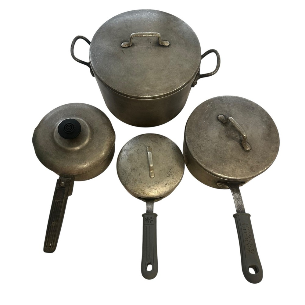 Vintage Magnalite GHC USA Lot Of 6 W/ Lids 1‎ Qt, 2 Qt, 3qt, 7qt And Insert